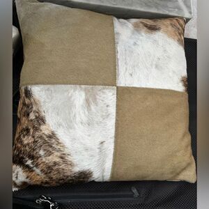 Leather & fur pillow square y2k designer accent pillow case home decor accessory